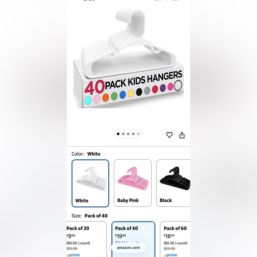 40 Pack Kids White Plastic Hangers